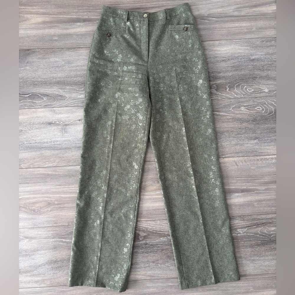 Vintage Marie Claire Green Wide Leg Floral Trousers Size 5